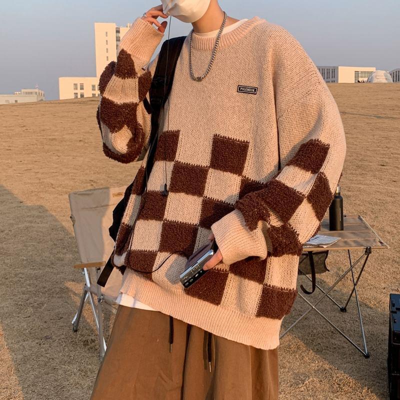 Crew Neck Checker Sweater Product Image