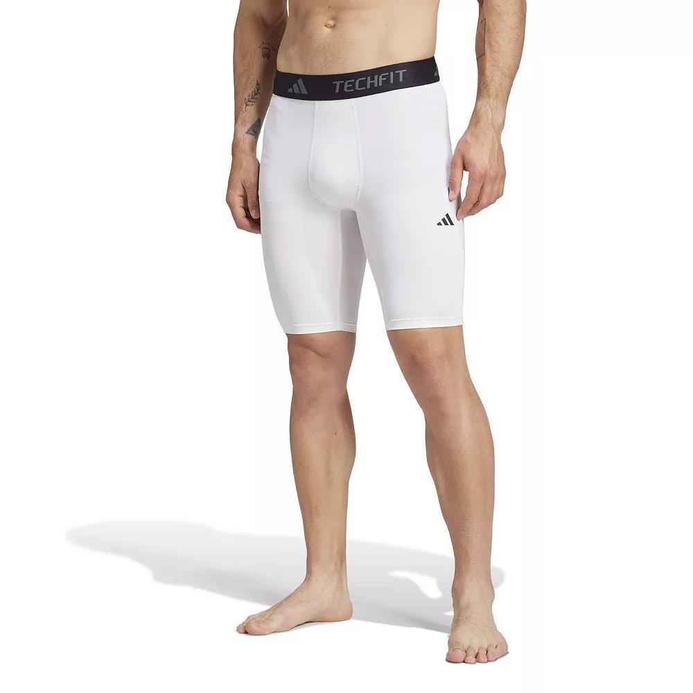 Men's adidas TECHFIT Compression Training Short Leggings, Size: Large, White Product Image