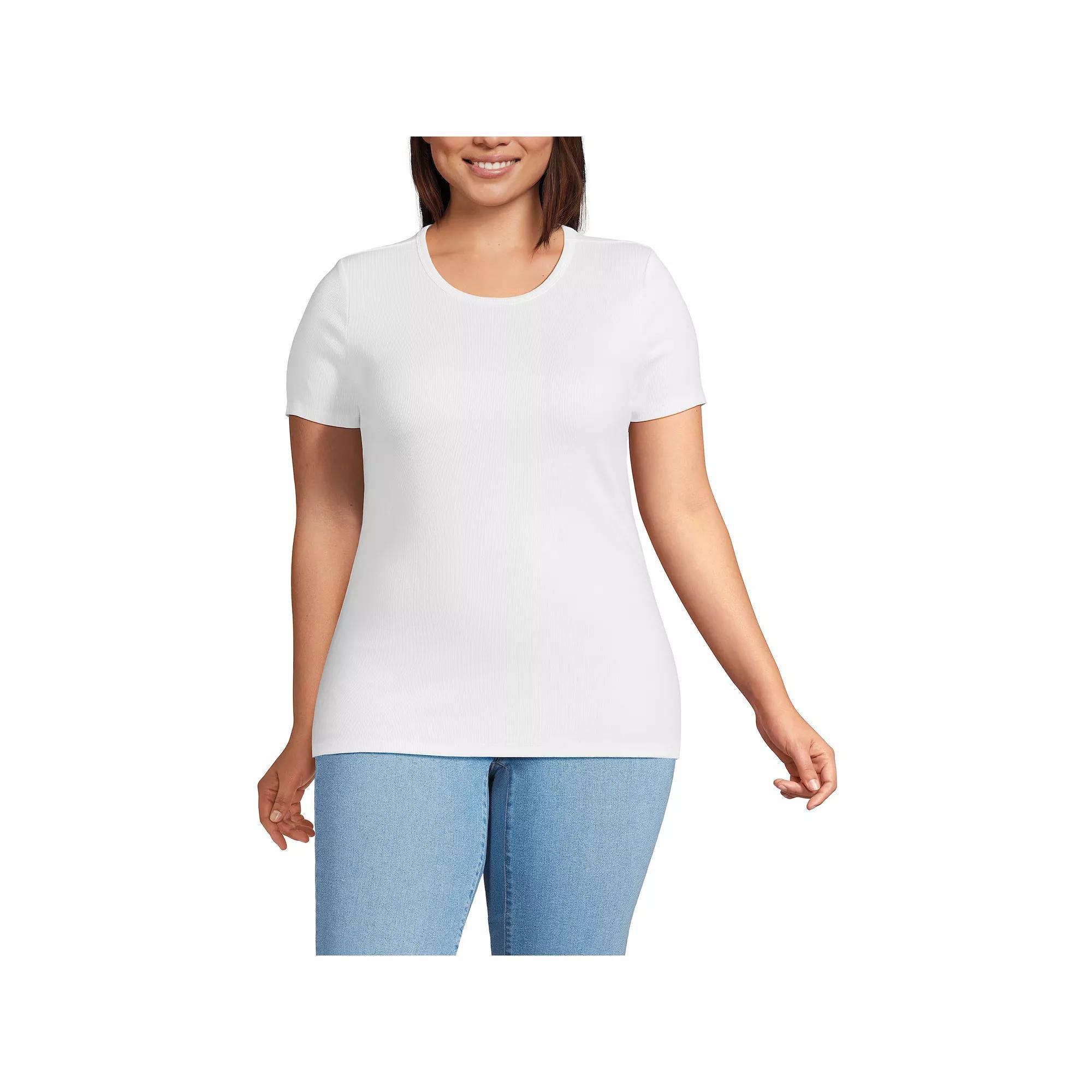 Plus Size Lands' End Short Sleeve Micro Rib Crewneck Top, Women's, Size: 2XL, Tinted Pink Product Image