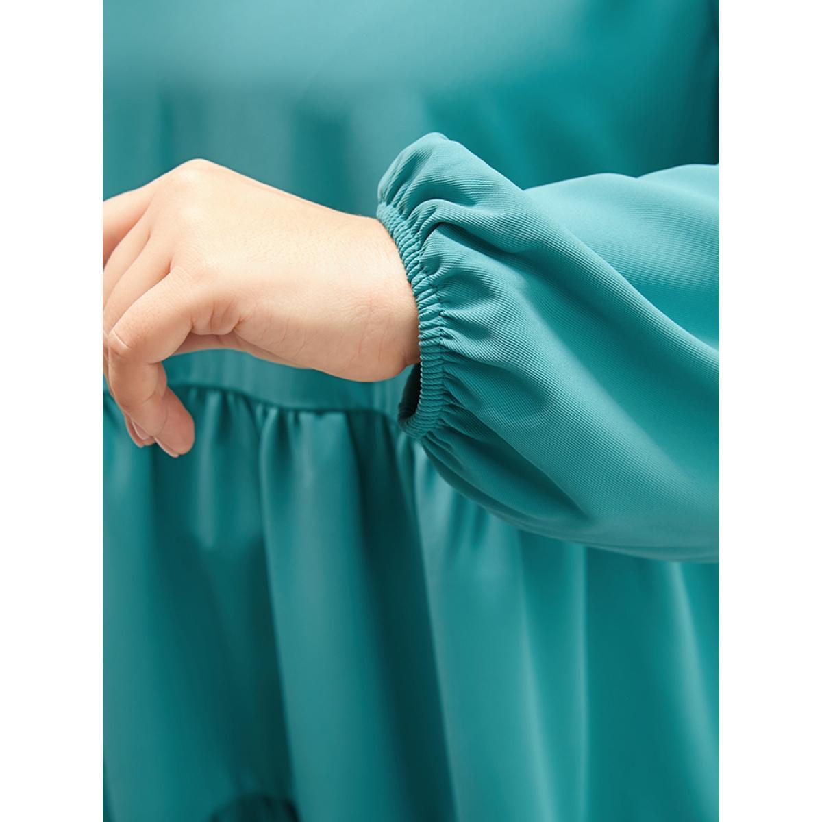 Plus Size Aegean Solid V Neck Lantern Sleeve Ruffle Hem Blouse Without Belt Women Elegant Long Sleeve V-neck Dailywear Blouses BloomChic 28/5X Product Image