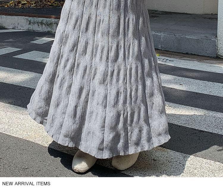 High Waist Plain Knit Maxi A-Line Skirt Product Image