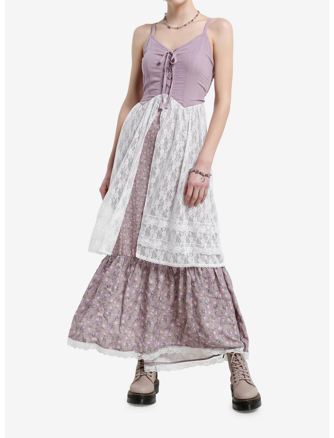 Thorn & Fable Lavender White Lace Floral Maxi Dress Product Image