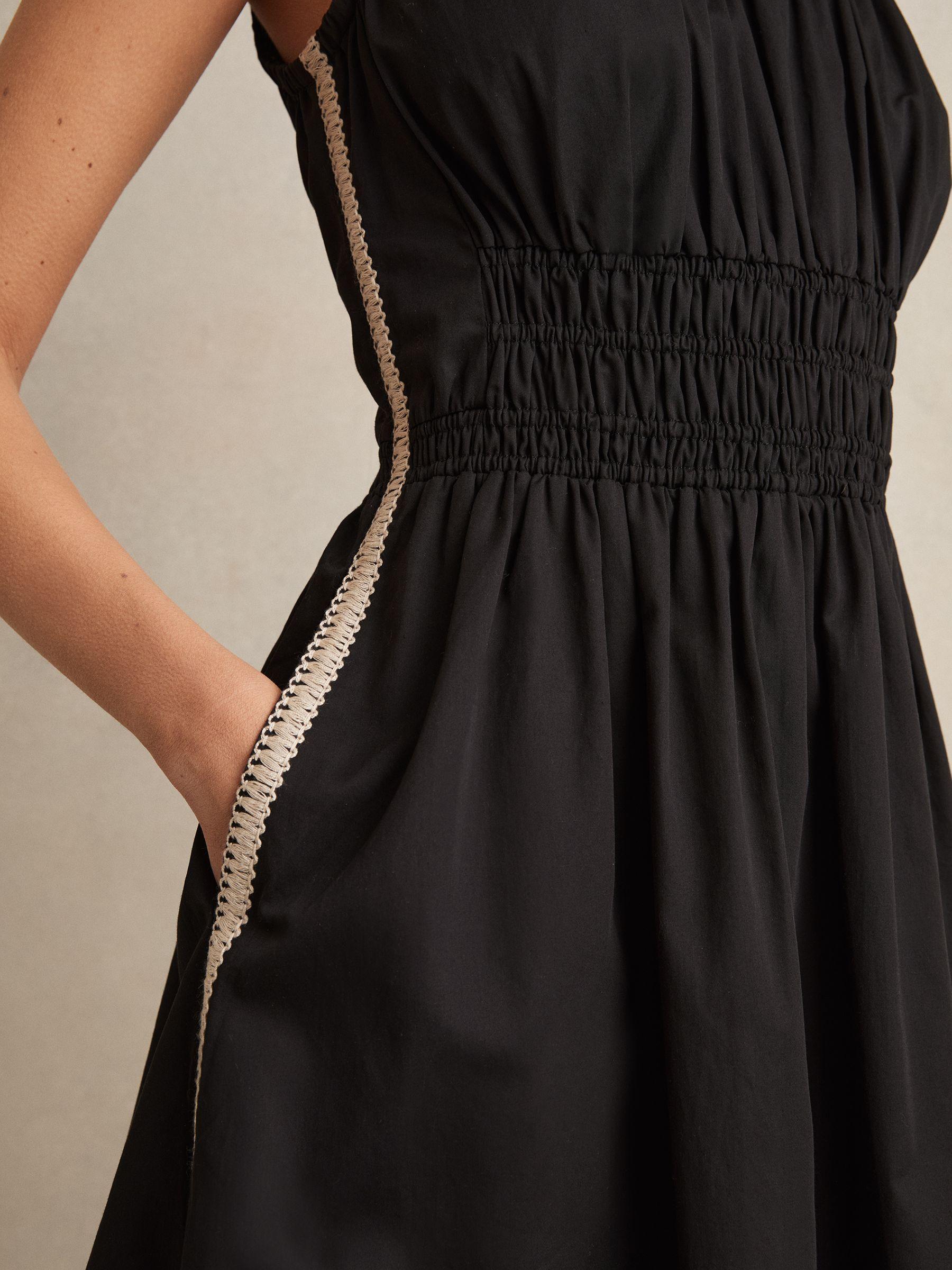 Cotton Craft-Stitch Shirred Mini Dress in Black Product Image
