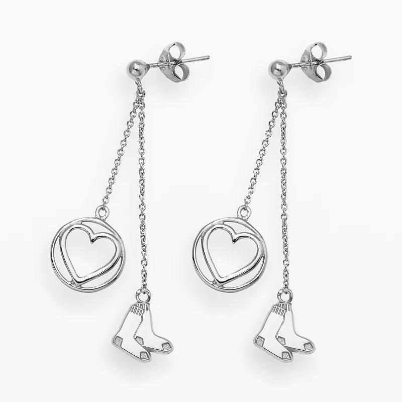 LogoArt Boston Red Sox Beloved Sterling Silver Linear Drop Earrings, Women's, Grey Product Image