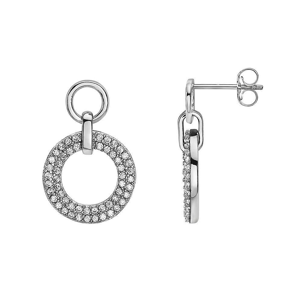 Sterling Silver Cubic Zirconia Circle Drop Earrings, Womens Product Image