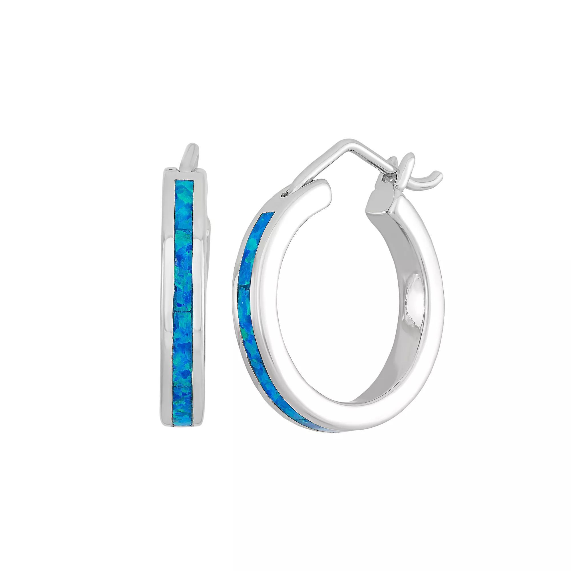 Lab-Created Blue Opal Sterling Silver Hoop Earrings, Women's Product Image