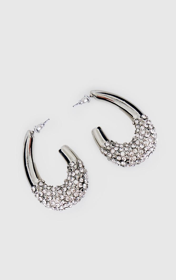 Silver Chunky Diamante Detail Hoop Earrings Product Image