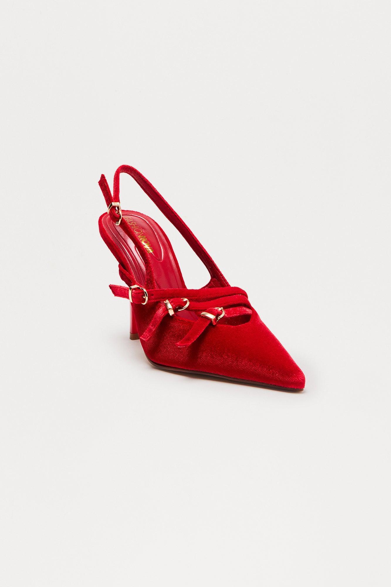 Cerese Buckle Velvet Pumps - Red Product Image