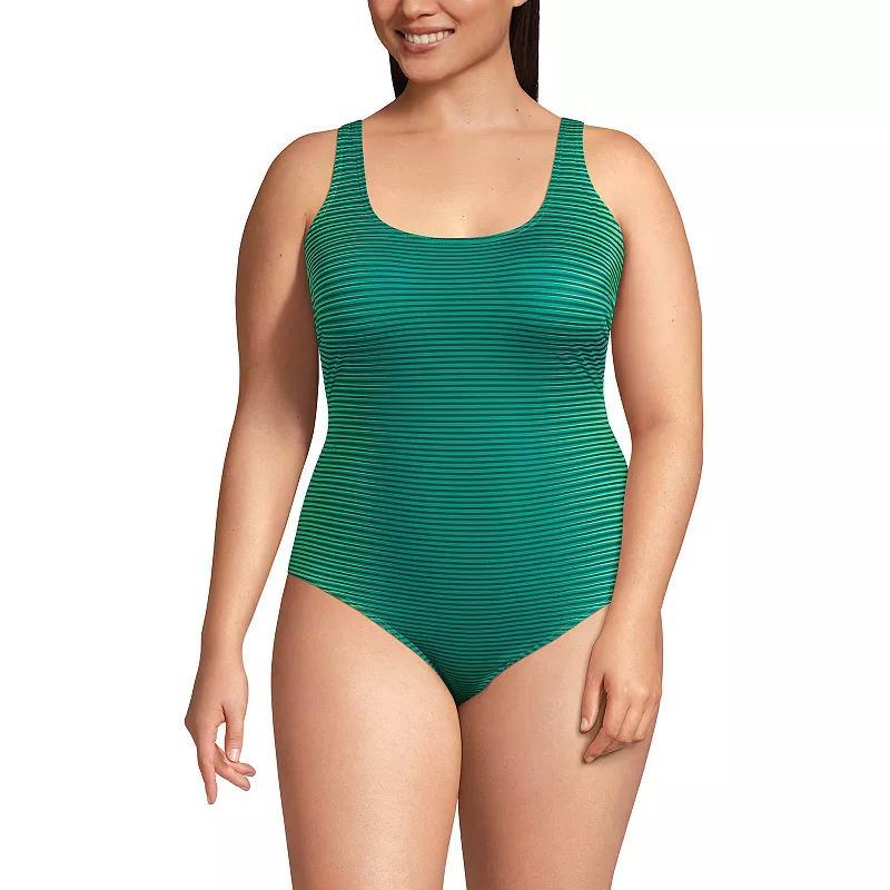 Plus Size Lands' End Tugless Sporty One Piece Swimsuit, Women's, Size: 18 W, Black Plumeria Product Image