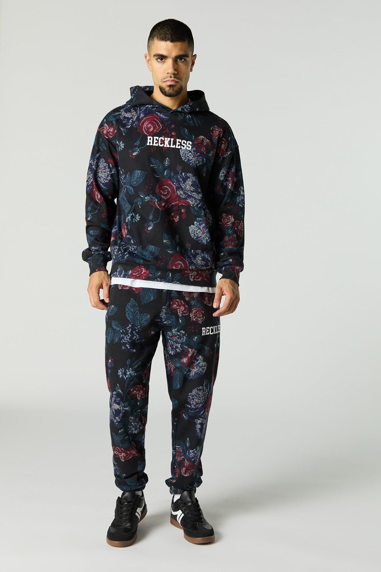Floral Print Fleece Hoodie Male Product Image