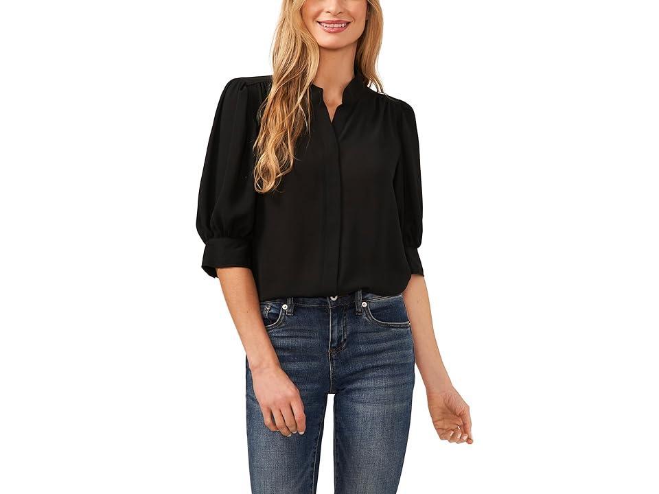 CeCe Elbow Sleeve Open Collar Blouse (New Ivory) Women's Clothing Product Image