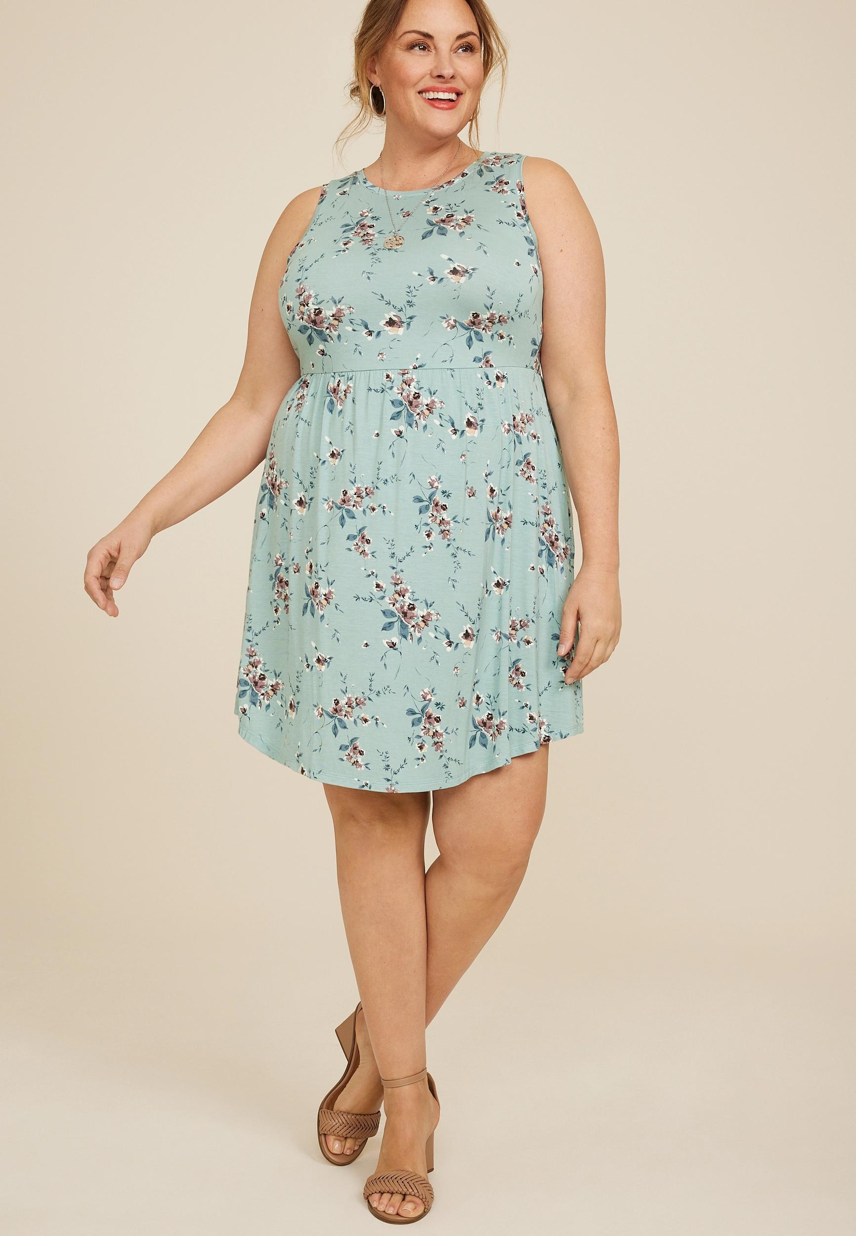 Maurices Plus Size Womens 24/7 Danica Floral Dress Green Size 2X Product Image