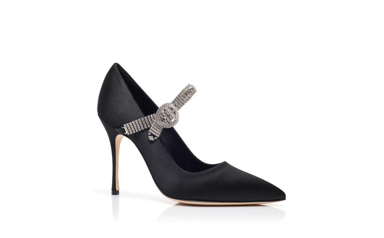HAMEDI Black Satin Jewel Embellished Pumps Product Image