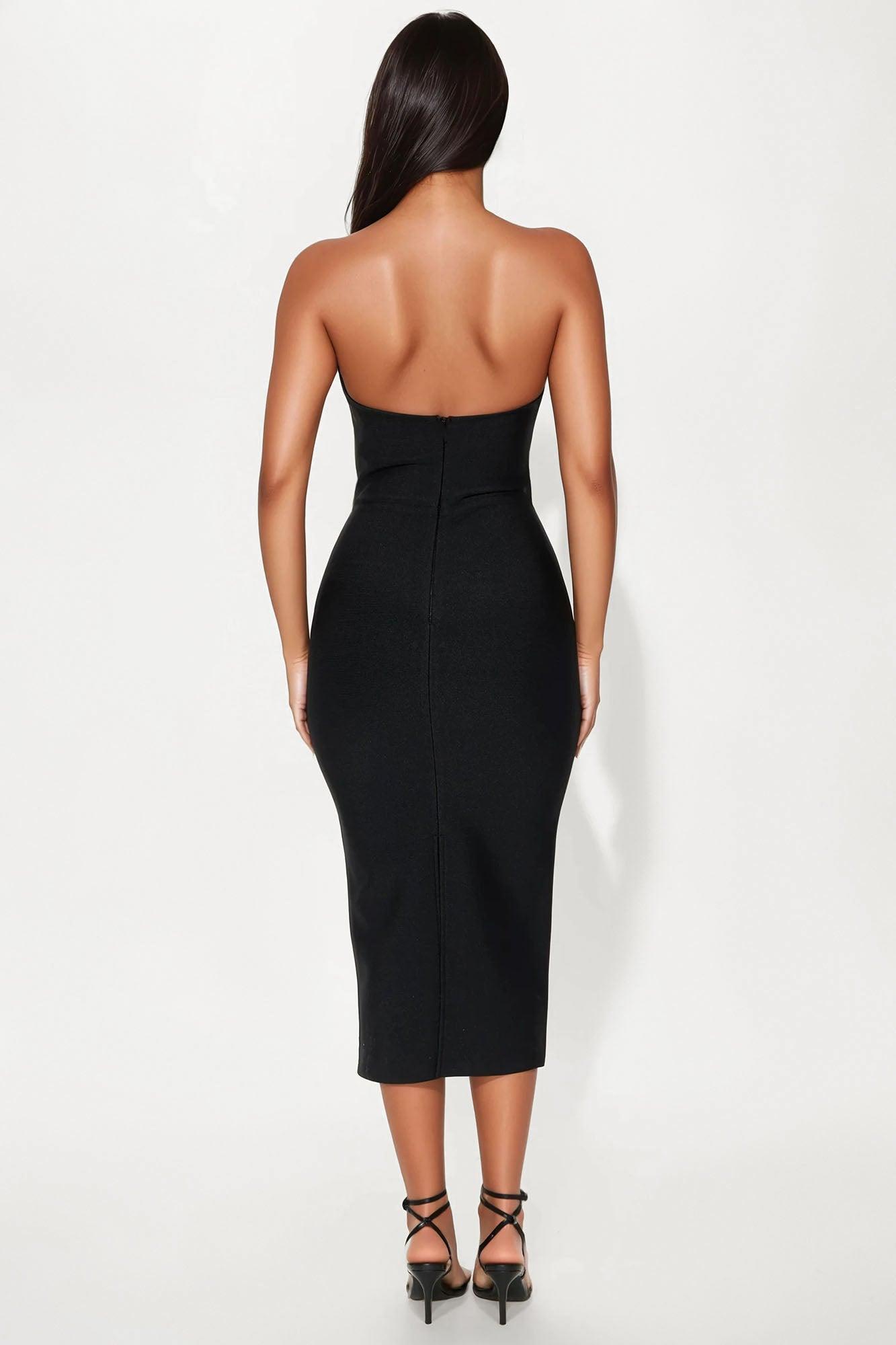 Best Dressed Rhinestone Bandage Midi Dress - Black Product Image