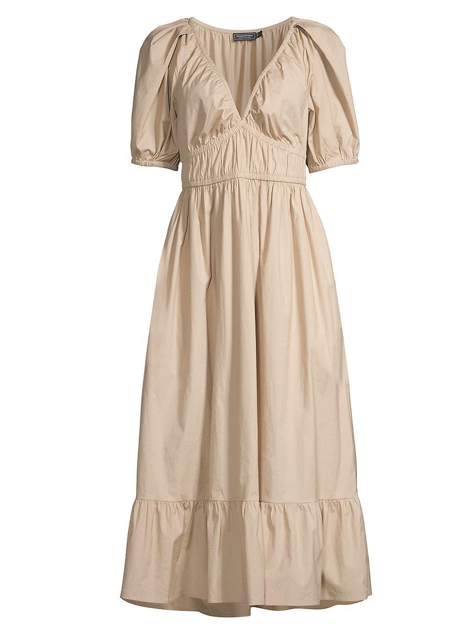 Womens Stretch Cotton Poplin V-Neck Midi-Dress Product Image
