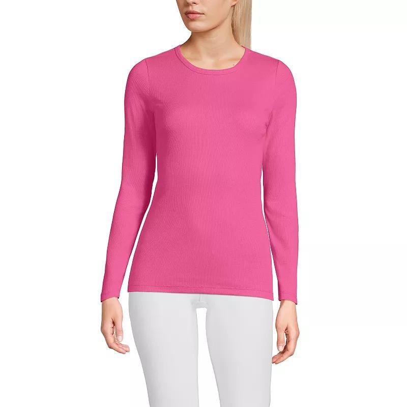 Women's Lands' End Micro Rib Tee, Size: Large, Blue Mini Stripe Product Image