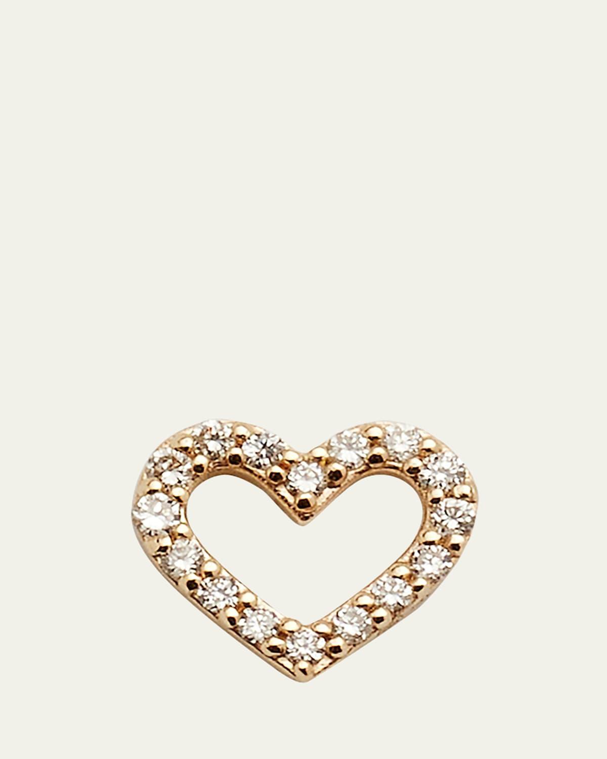 14K Small Open Heart Stud Earring with Diamonds, Single Product Image