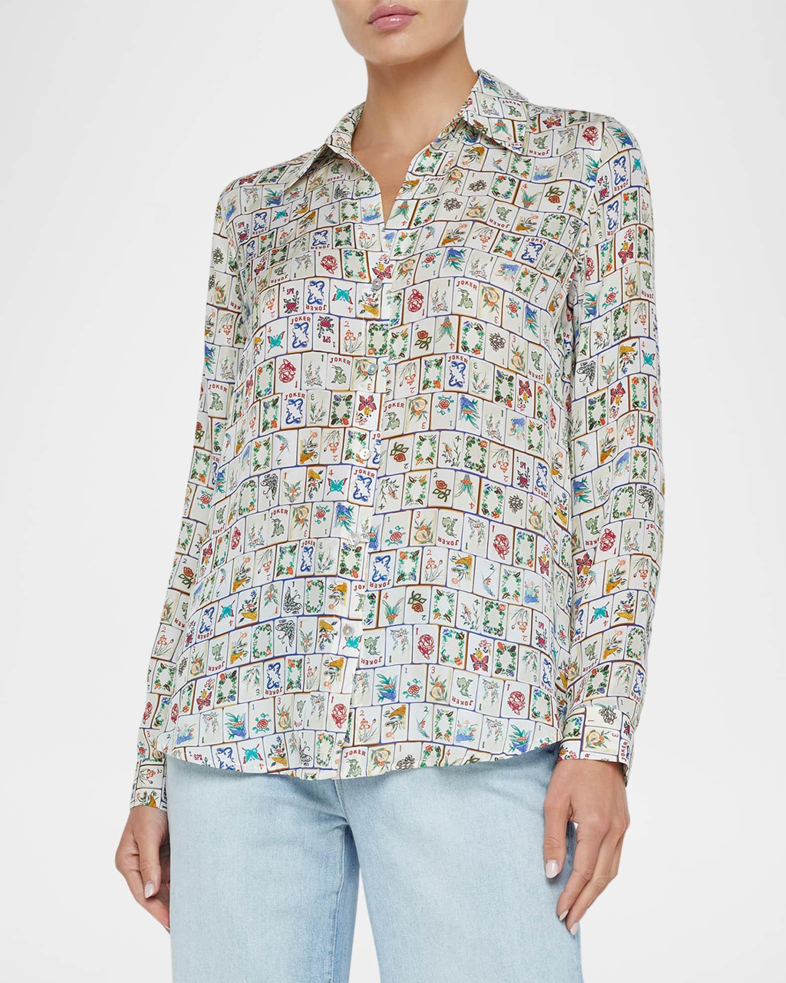 Nina Mahjong Button-Front Silk Blouse Product Image