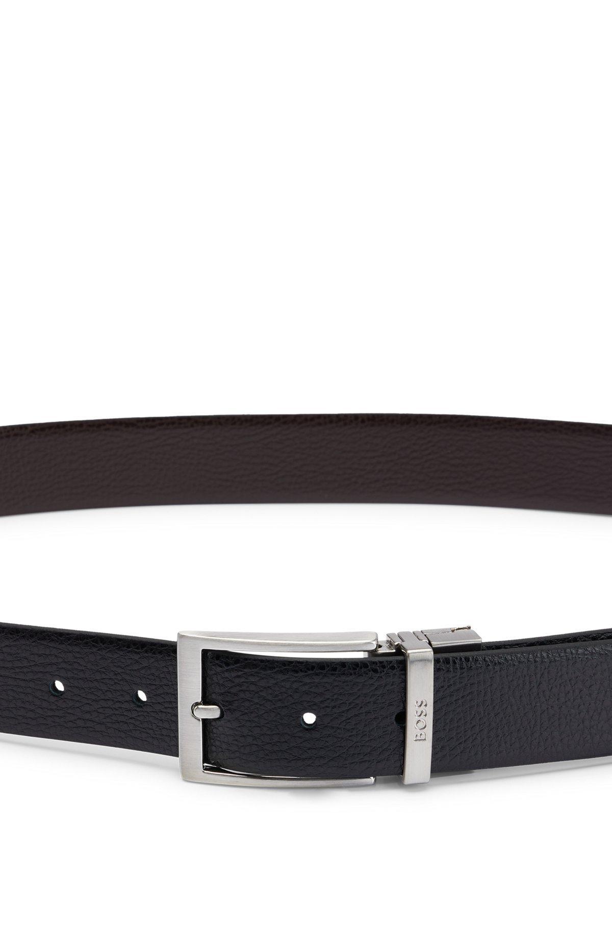 BOSS - Reversible belt in grained Italian leather with logo keeper - Black Product Image
