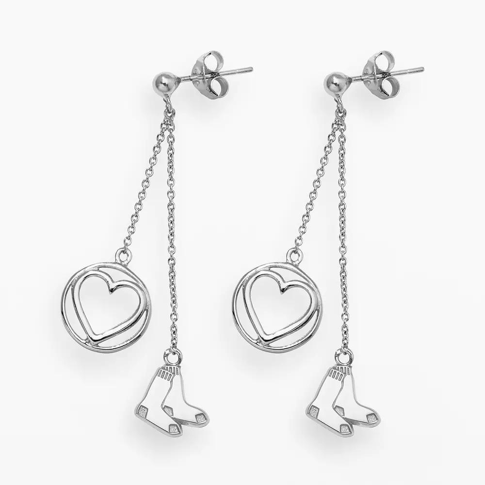 LogoArt Boston Red Sox Beloved Sterling Silver Linear Drop Earrings, Women's, Grey Product Image