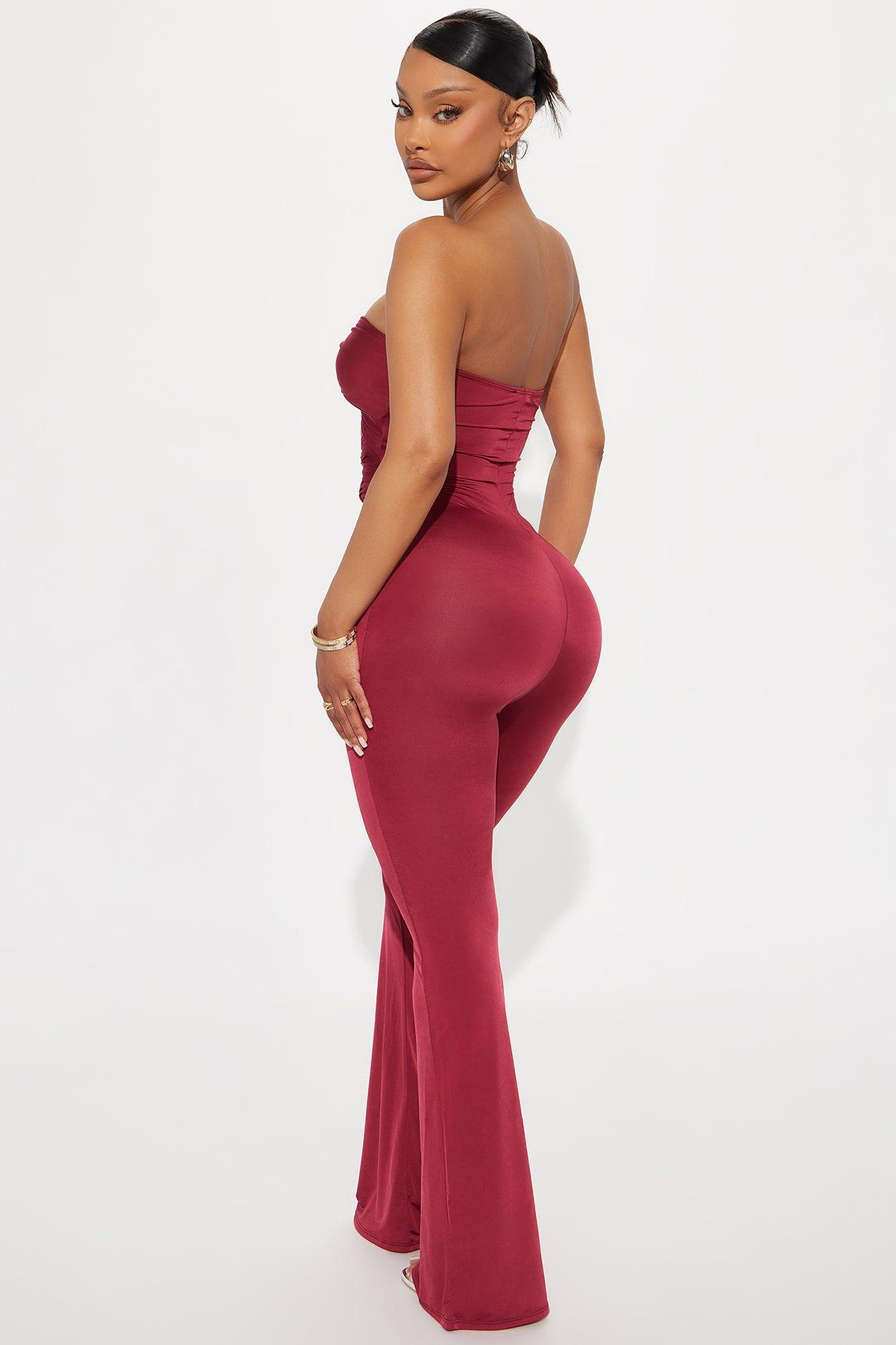 Call It Quits Strapless Jumpsuit - Burgundy Product Image