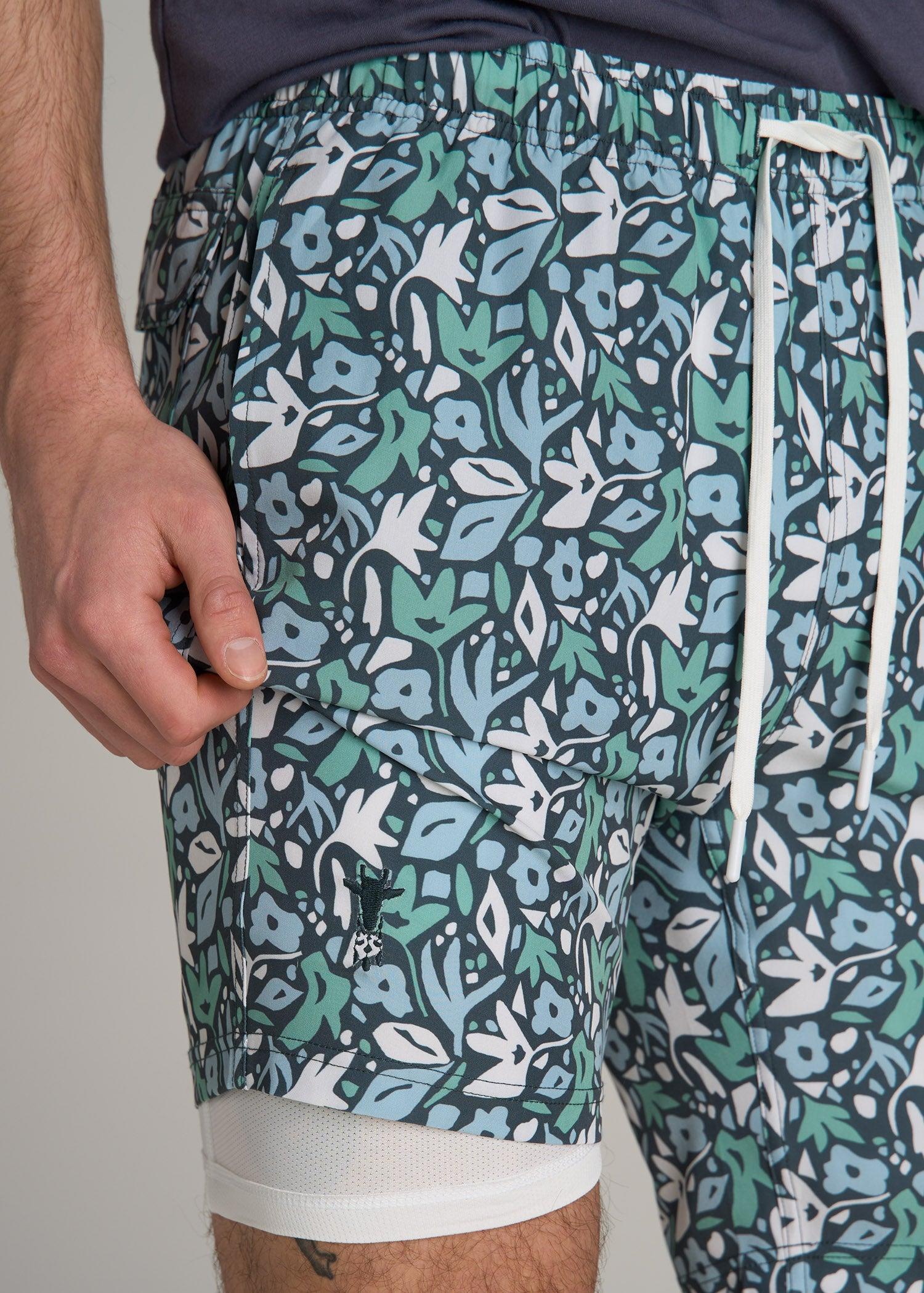 Volley Swim Shorts for Tall Men in Green Floral Product Image