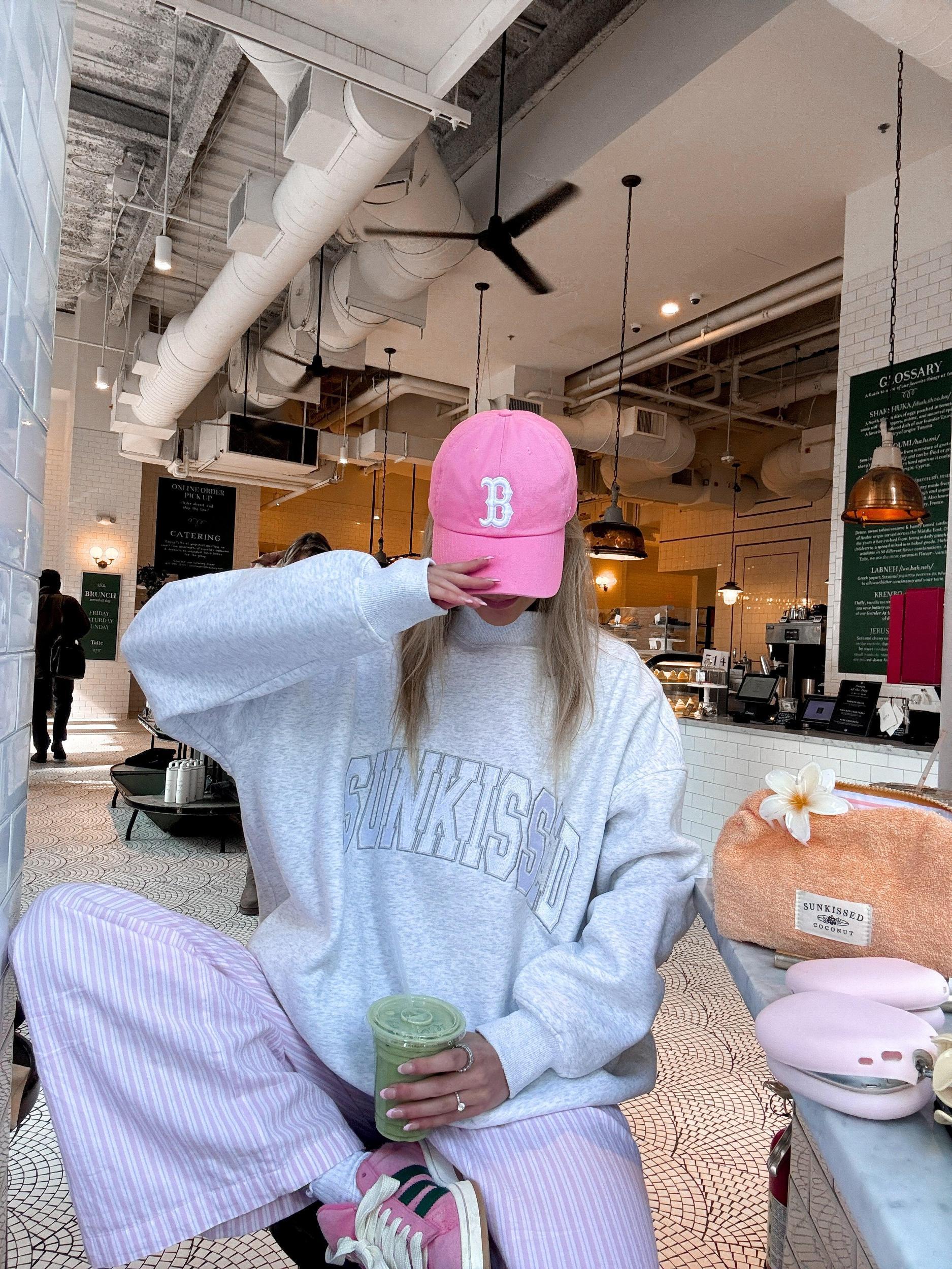 Pearl Grey Mockneck Sunkissed Varsity Embroider Sweatshirt Product Image