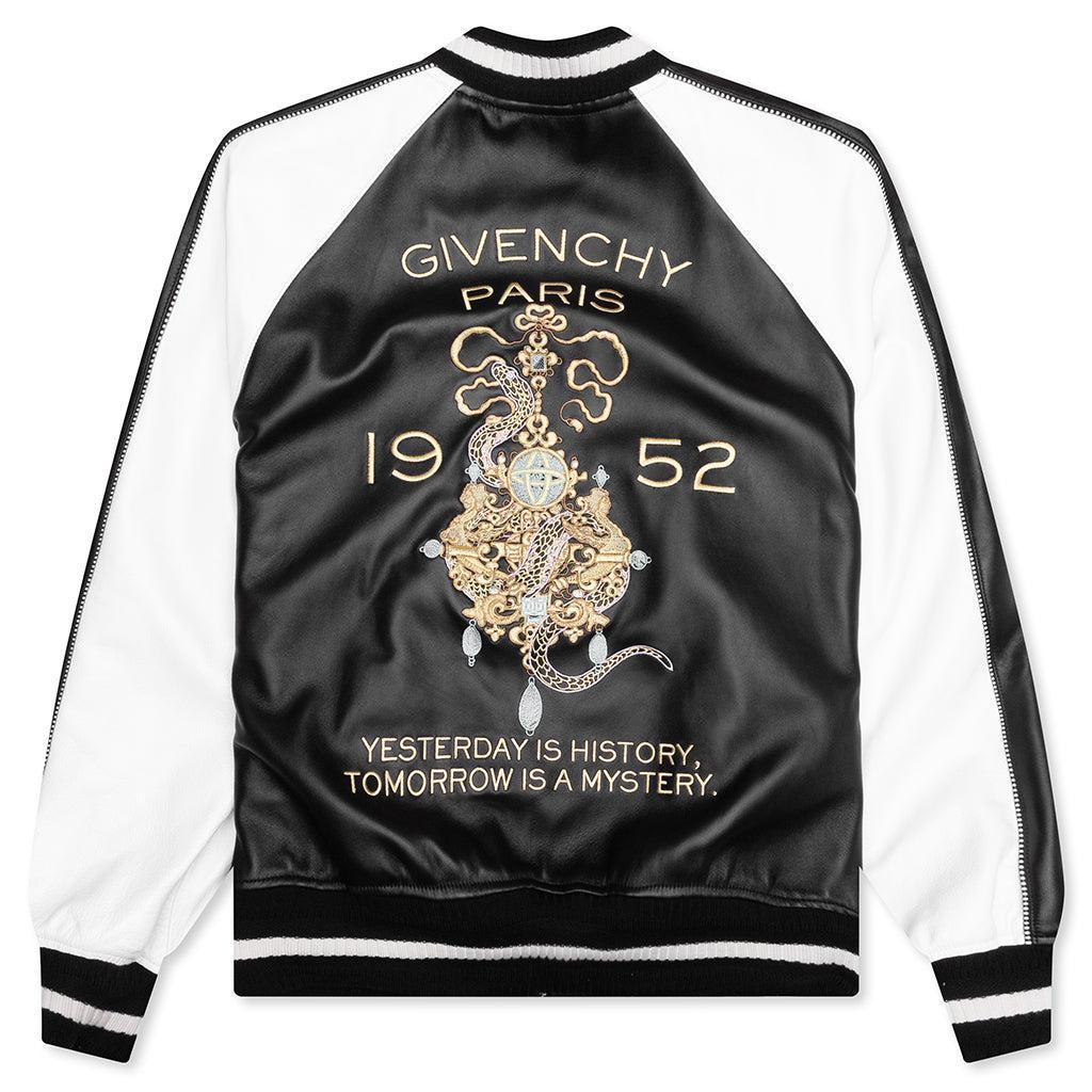 Nappa Leather Varsity Jacket with Chandelier and Snake Embroideries - Black/White Male Product Image