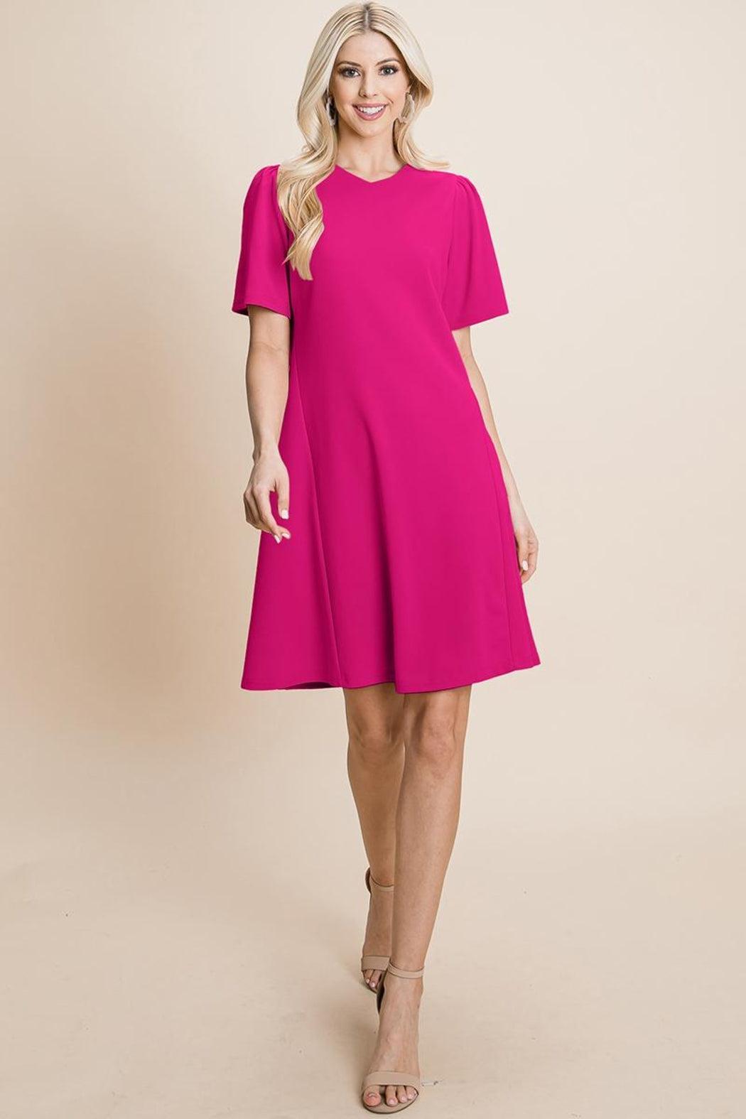 Loose Mini Dress V-Neck Short Sleeve Shift Dress Product Image