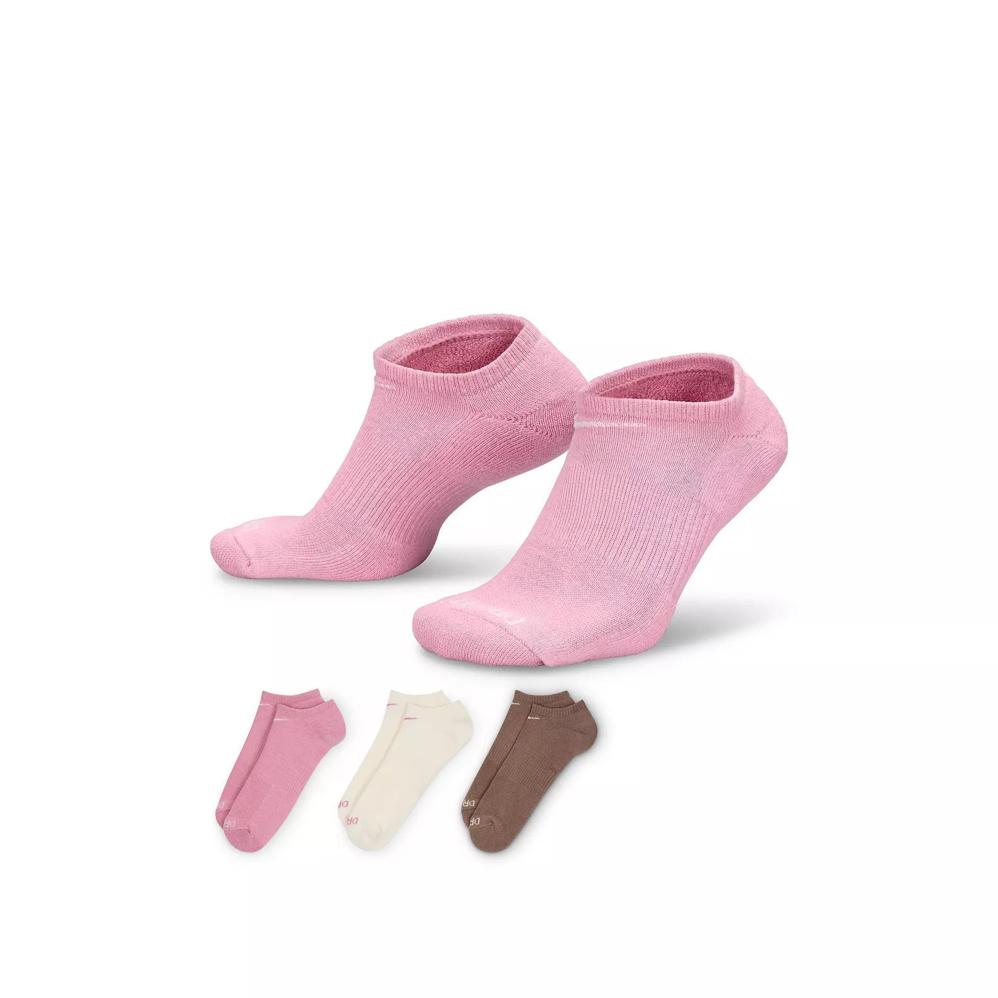 Women's Nike 3-Pack Everyday Plus Cushion Training No-Show Socks, Size: Medium, Elemental Pink Product Image