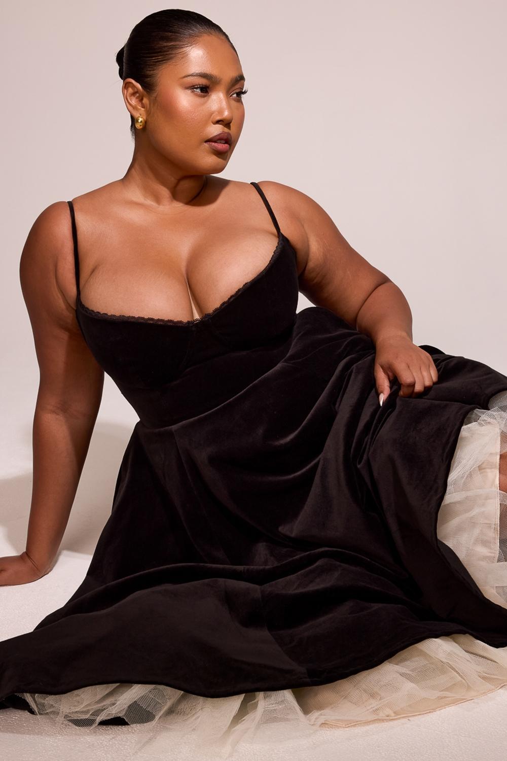 Mademoiselle Black Velvet Tulle Midi Dress + Bolero Product Image