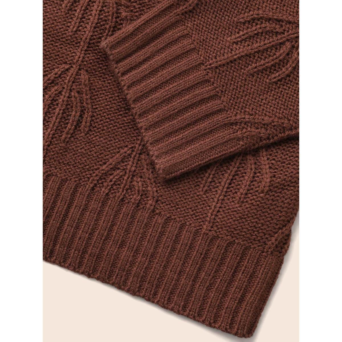 Plus Size Crochet Floral Drop Shoulder Sleeve Pullover DarkBrown Women Casual Long Sleeve Round Neck Everyday Pullovers BloomChic 22-24/3X Product Image