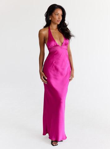 Odyssa Halter Maxi Dress Magenta Product Image