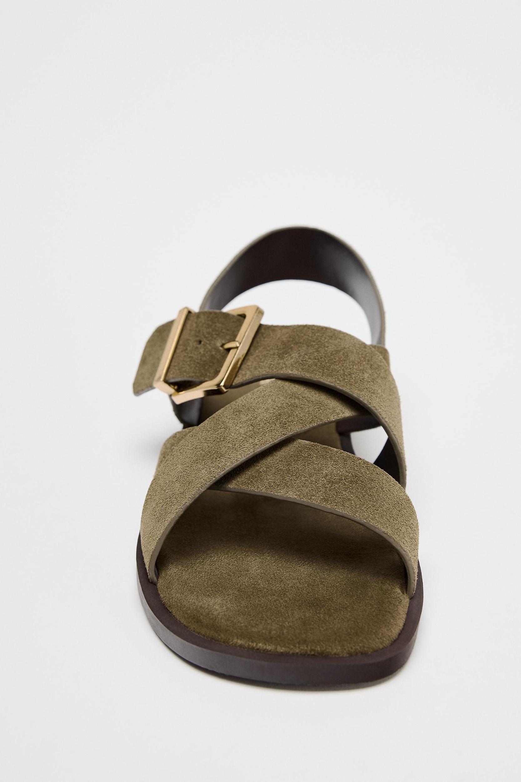 FLAT SUEDE STRAP SANDALS Product Image