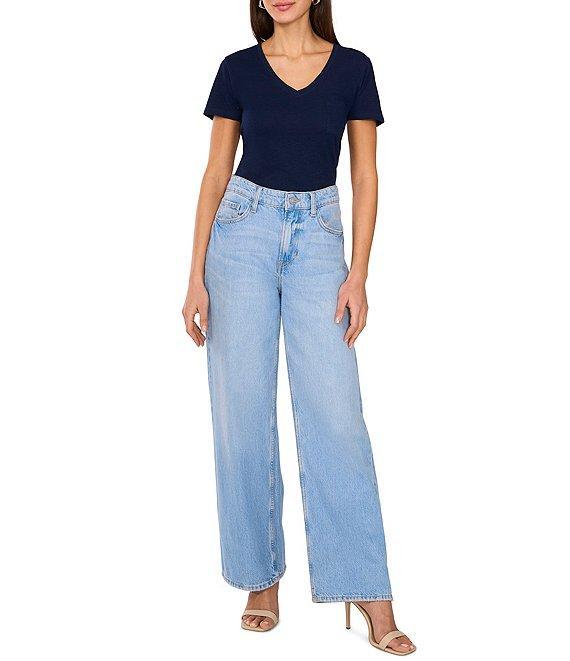 Vince Camuto Knit V Neck Short Sleeve Front Pocket Tee Product Image