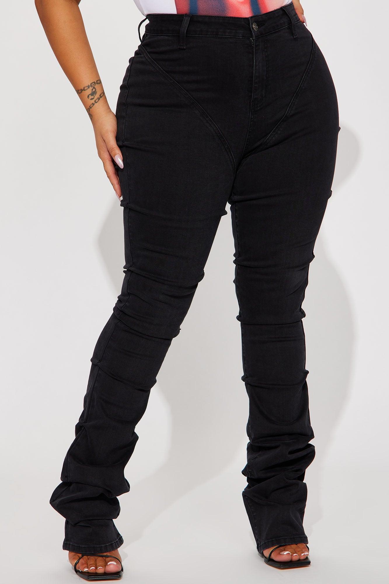 Tall See Me High Rise Stacked Straight Leg Jeans - Black Product Image