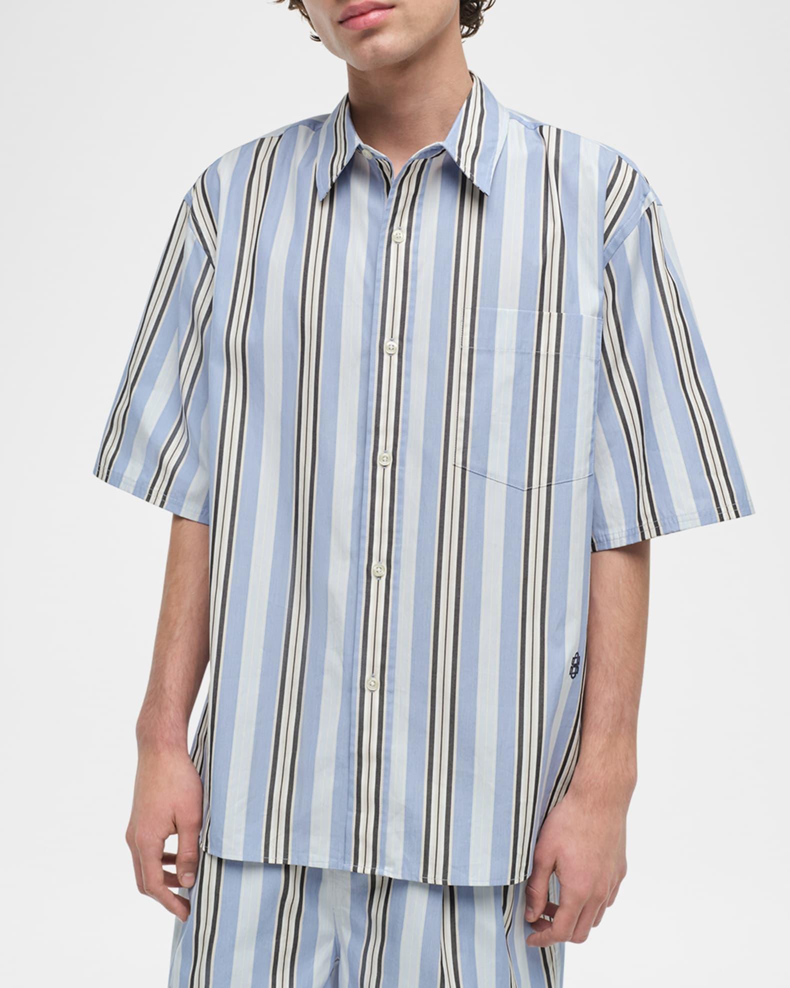 Men's Deacon Oversized Fit Poplin Stripe Short-Sleeve Shirt Product Image