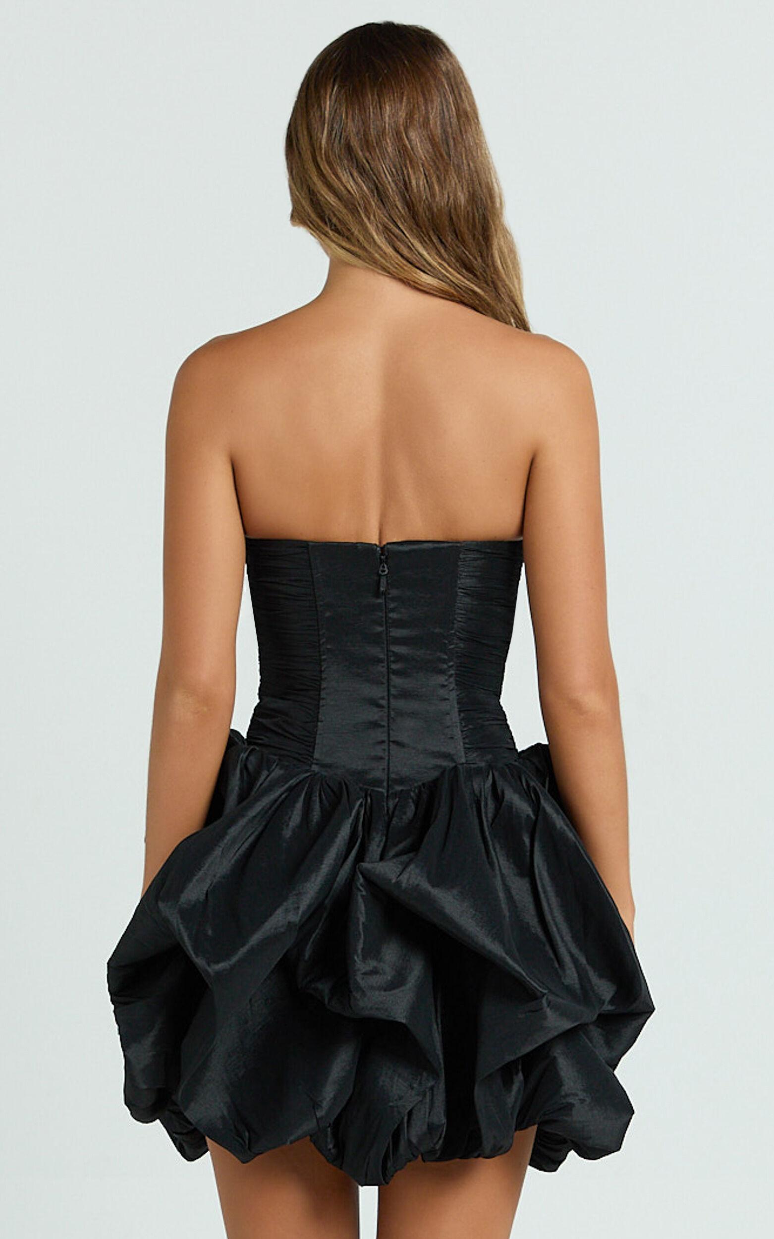 Deb Mini Dress - Ruched Strapless Bubble Hem Dress in Black Product Image
