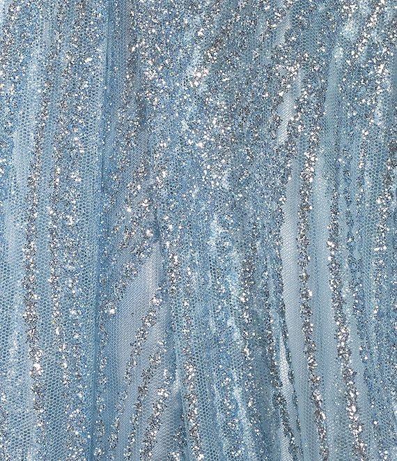 Blondie Nites Glitter Mesh Dot Print V-Neck Sleeveless Tie Back Gown Product Image