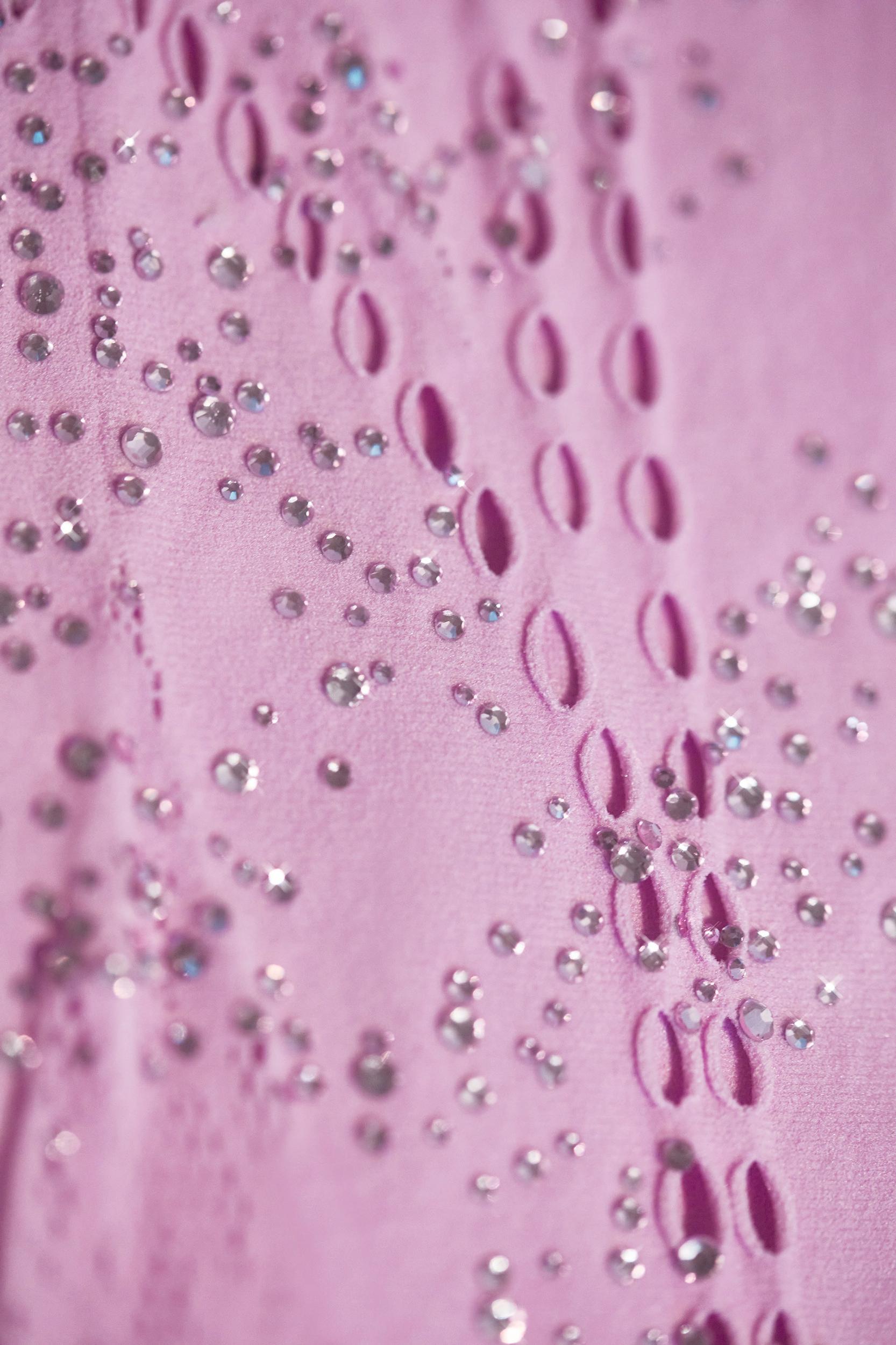 Embellished Halterneck Mini Dress in Violet Pink Product Image