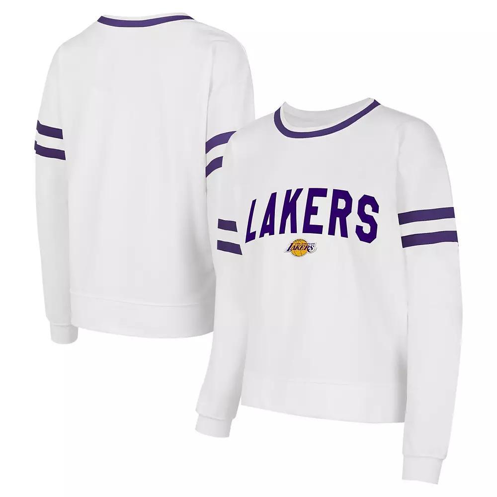 Women's Concepts Sport  White Los Angeles Lakers Borough Pullover Sweatshirt, Size: Small Product Image