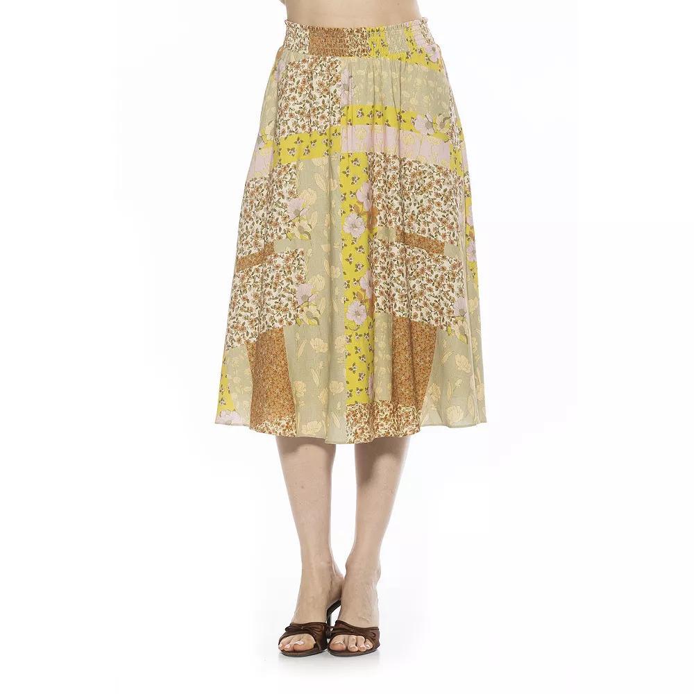 Women's ALEXIA ADMOR Kliene Smocked Waistband Skirt, Size: Large, Beige Wildflowers Product Image