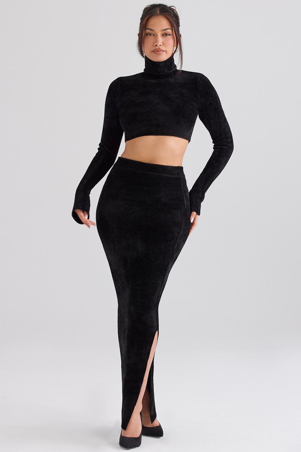 Suri Black Chenille Cropped Top Product Image