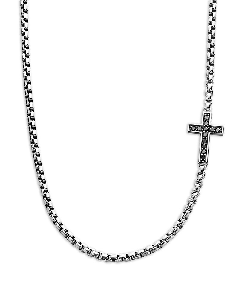 Mens Streamline Cross Station Necklace with Pav Black Diamonds Product Image