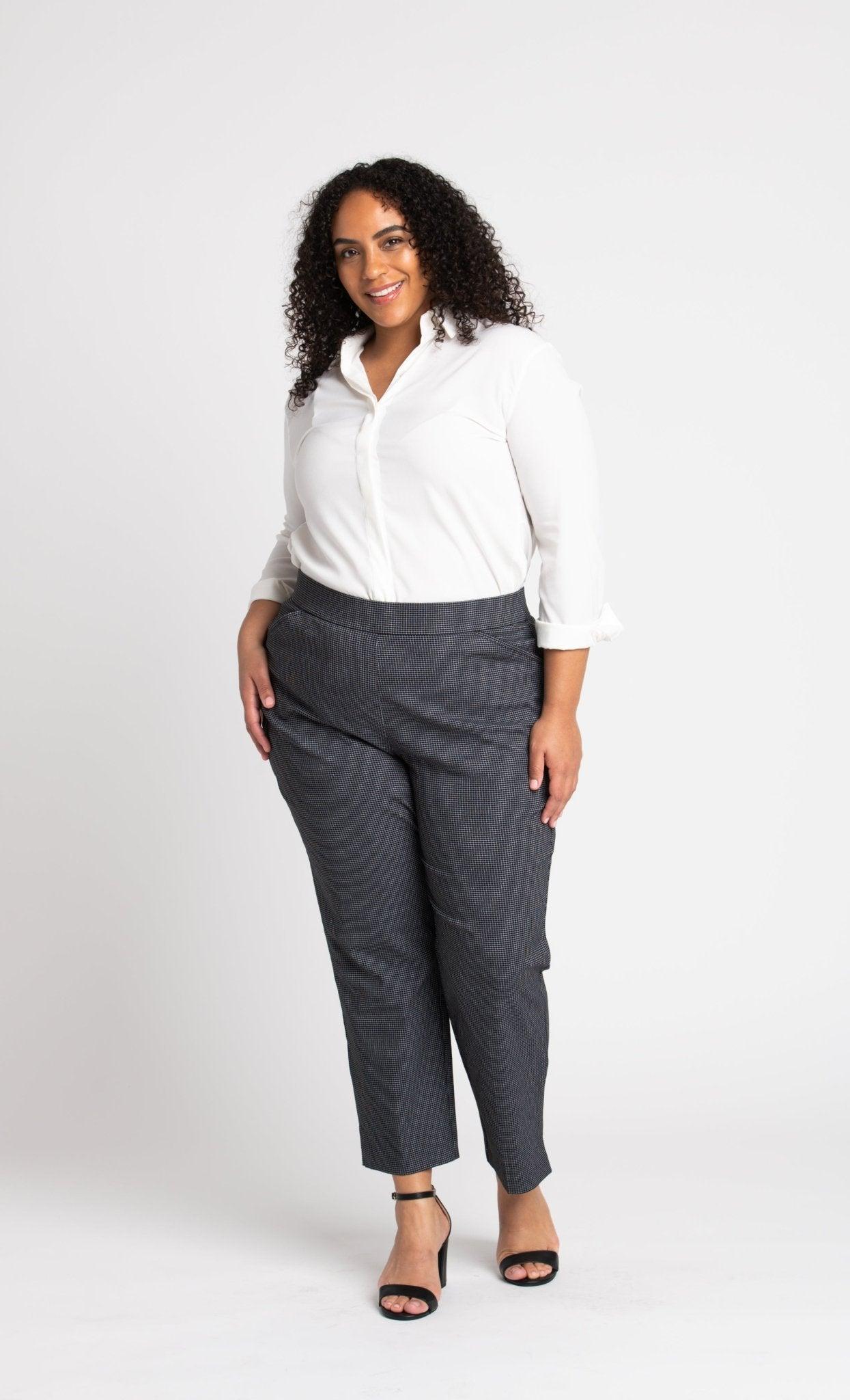 Roz & Ali Superstretch Black Grid Pull On Ankle Pants - Plus Product Image