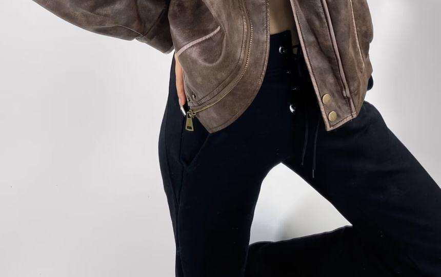 Washed Faux Leather Zip Jacket Product Image