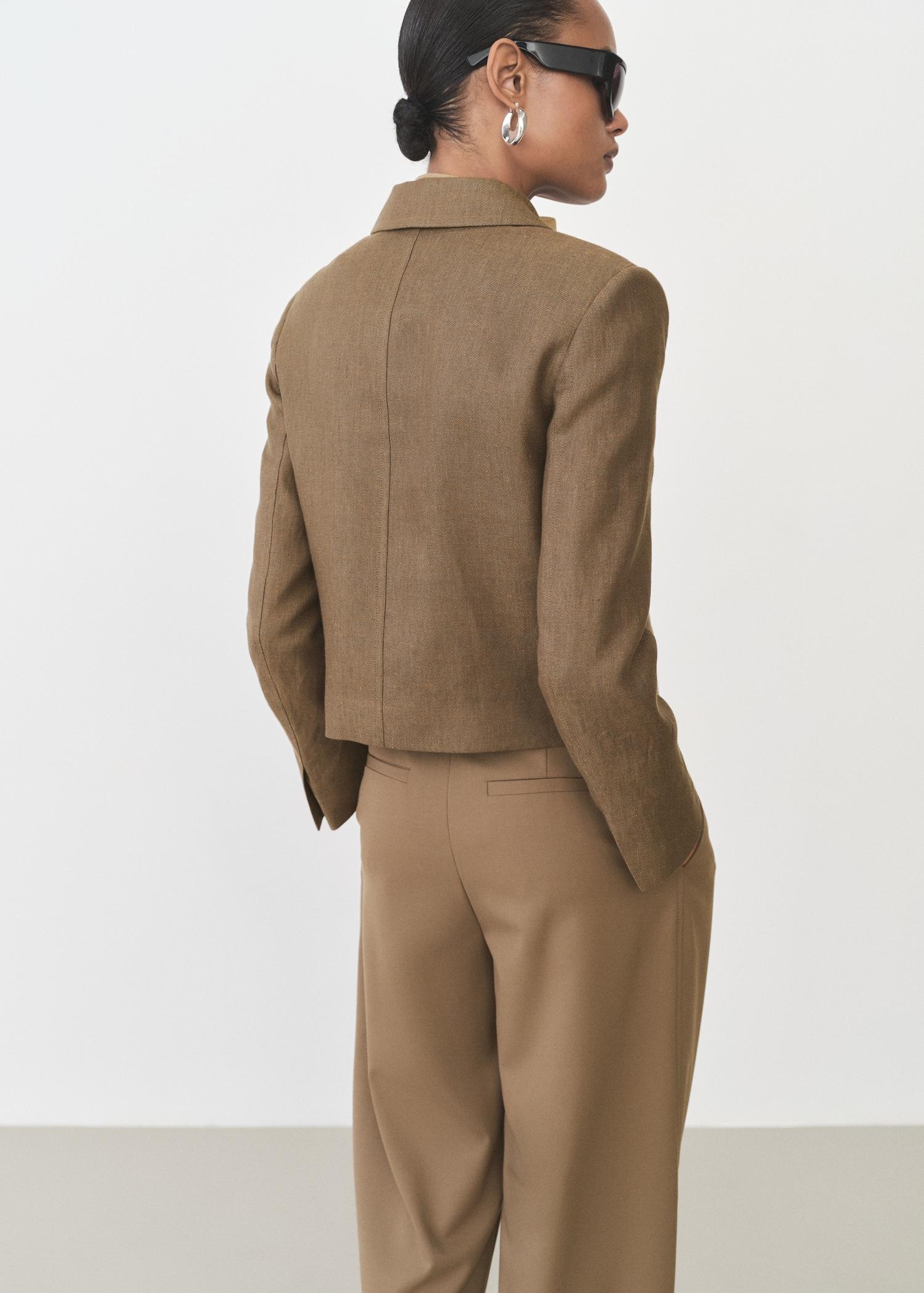 Linen-blend cropped jacket - Women | MANGO USA Product Image
