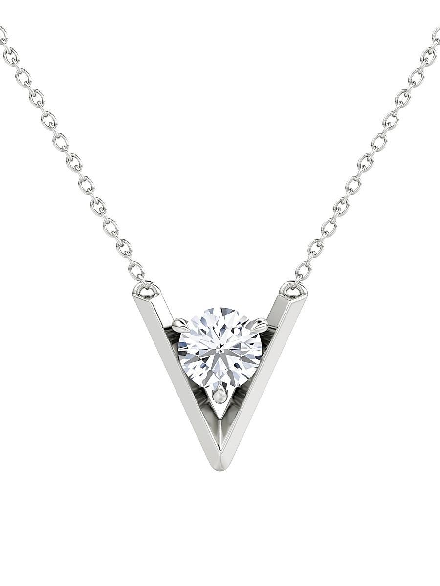 Womens VRAI V 14K White Gold & Lab-Grown Diamond Pendant Necklace Product Image