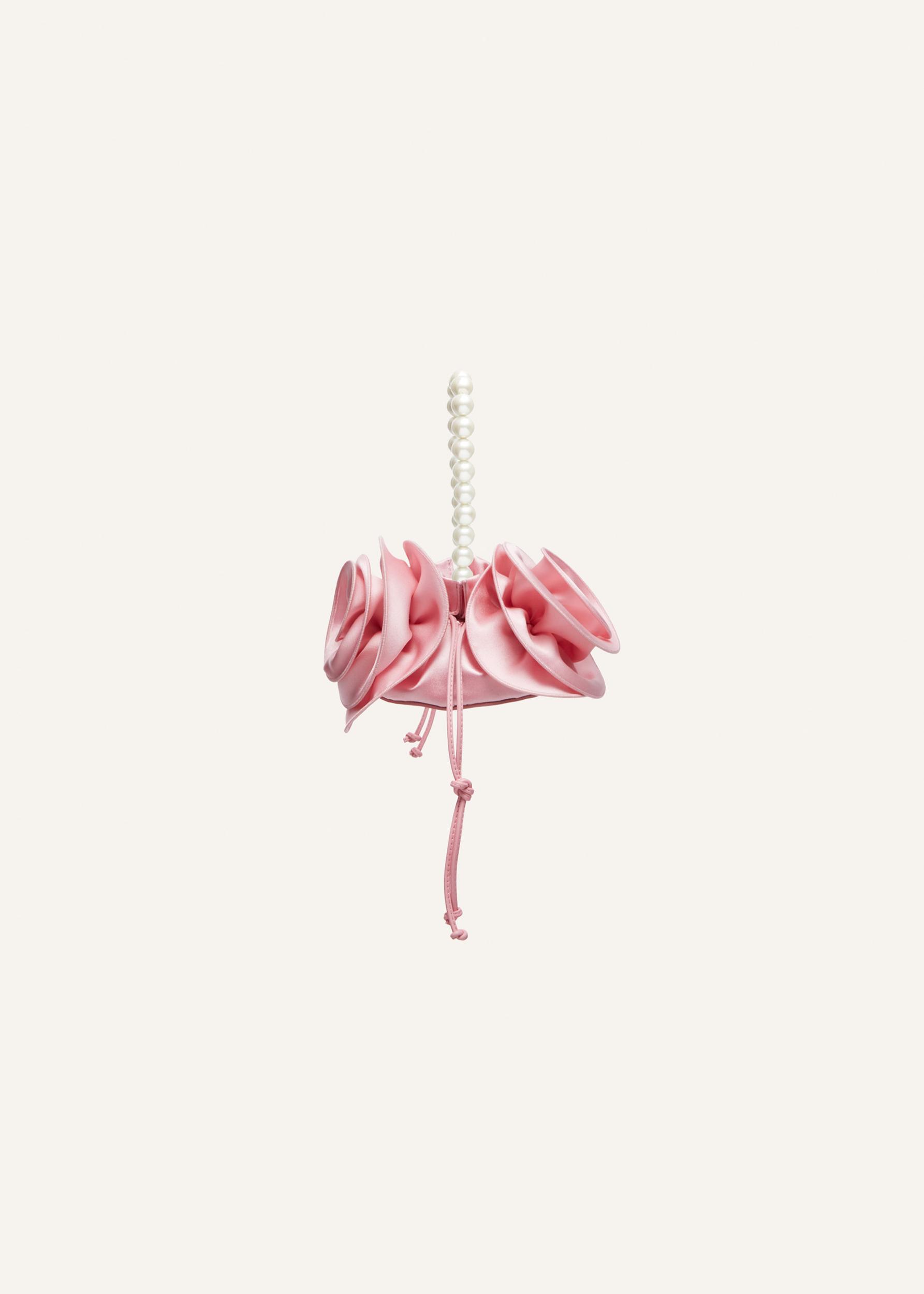 Small Magda bag pearl strap in pink satin Product Image