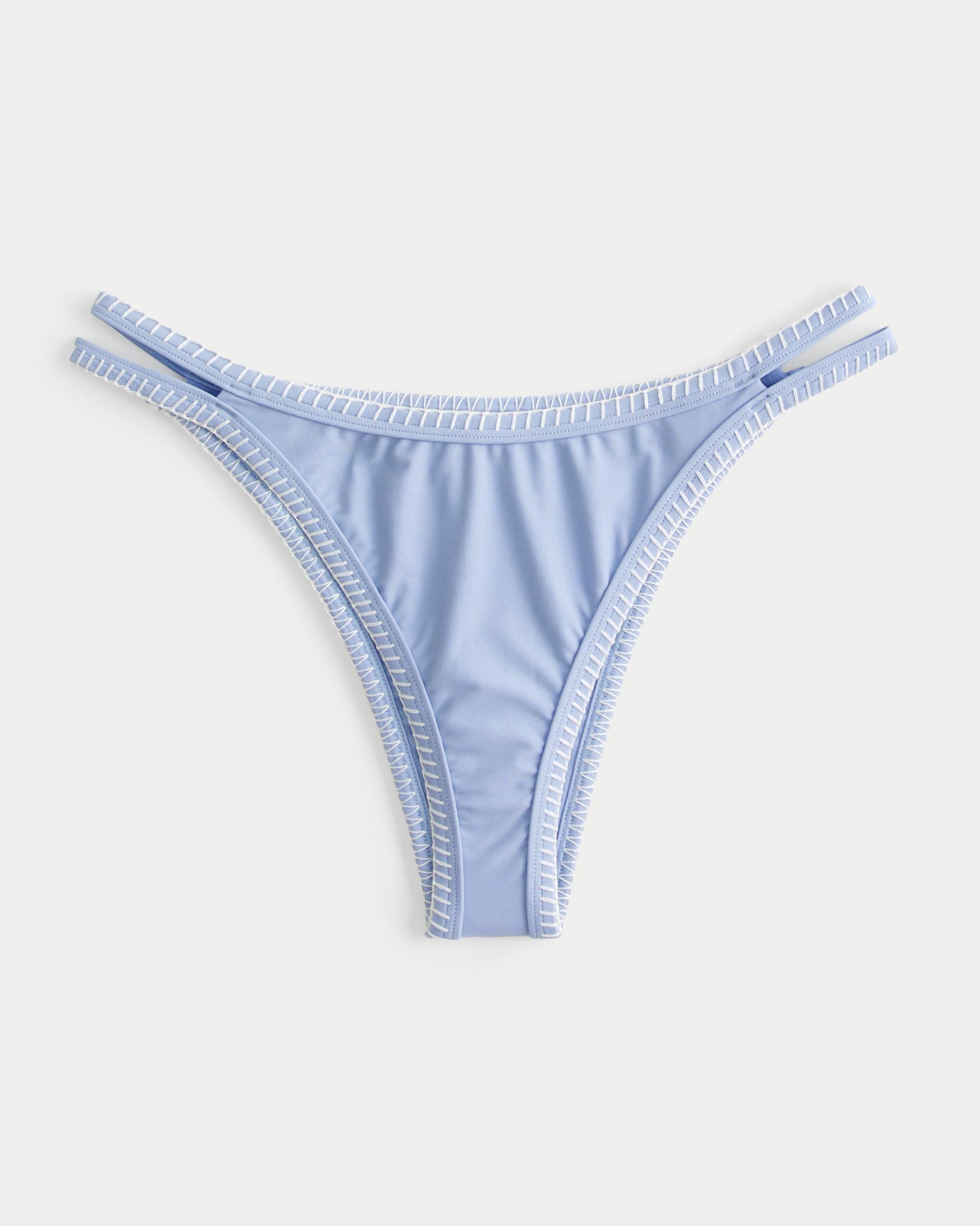 High-Leg Embroidered Stitch Strappy Cheekiest Bikini Bottom Product Image